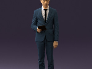 man in blue suit with tablet 0595 Modelo 3D