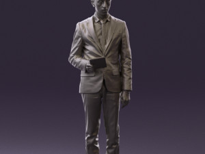 man in blue suit with tablet 0595 Modelo 3D