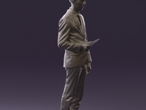 man in blue suit with tablet 0595 Modelo 3D