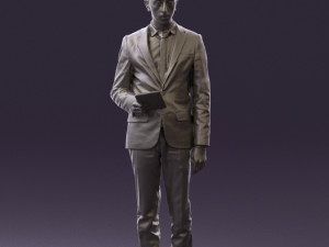 man in blue suit with tablet 0595 Modelo 3D
