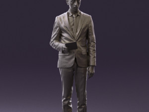 man in blue suit with tablet 0595 Modelo 3D
