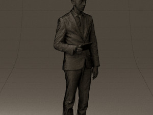 man in blue suit with tablet 0595 Modelo 3D