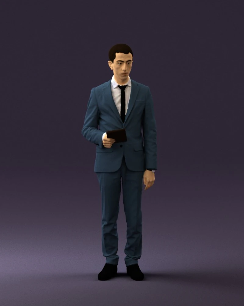 man in blue suit with tablet 0595 3d print ready 3D Print Model .c4d .max .obj .3ds .fbx .stl .blend