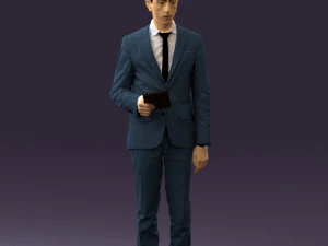 穿蓝色西装的男人,带平板电脑 0595 3D 打印准备就绪 3D 打印模型