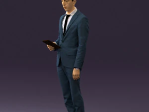 man in blue suit with tablet 0595 3d print ready 3D Print Model