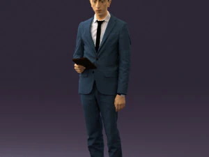 man in blue suit with tablet 0595 3d print ready 3D Print Model