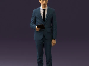 man in blue suit with tablet 0595 3d print ready 3D Print Model