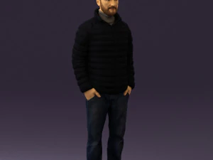 man with beard in dark blue jacket 0601 3D Model