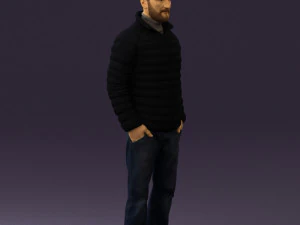 man with beard in dark blue jacket 0601 3D Model