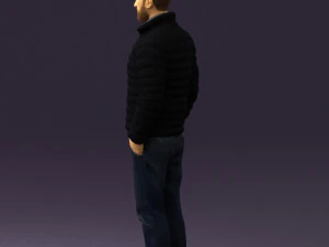 man with beard in dark blue jacket 0601 3D Model