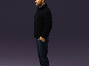 man with beard in dark blue jacket 0601 3D Model