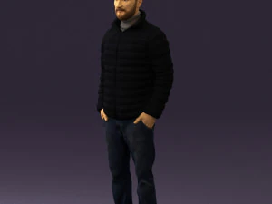man with beard in dark blue jacket 0601 3D Model