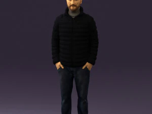 man with beard in dark blue jacket 0601 3D Model