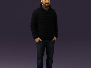 man with beard in dark blue jacket 0601 3D Model