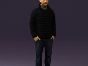 Mann mit Bart in dunkelblauer Jacke 0601 3D-Druck bereit 3D Druckmodell