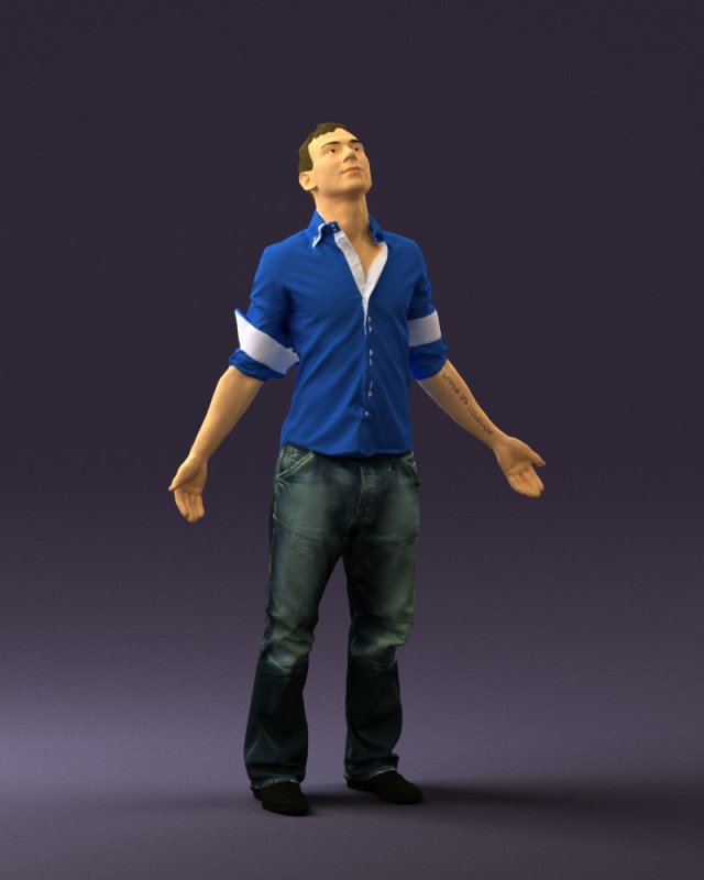 man inblessed pose in blue 0602 3d print ready 3D-printmodel .c4d .max .obj .3ds .fbx .stl .blend 