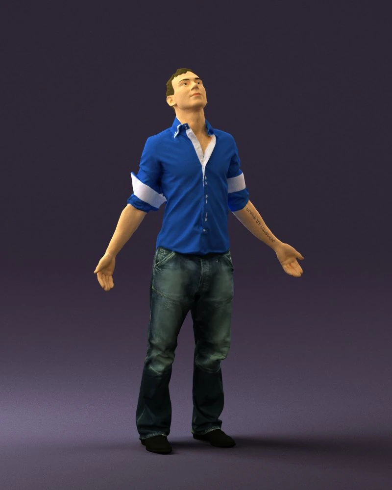 man inblessed pose in blue 0602 3d print ready 3D Print Model .c4d .max .obj .3ds .fbx .stl .blend 