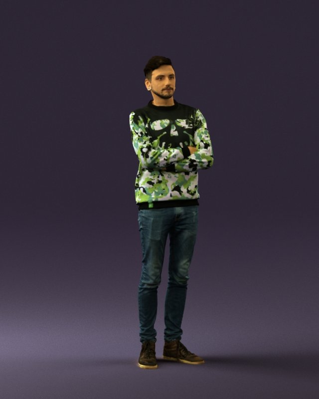 man in sweater skull camo 0692 Model 3D .c4d .max .obj .3ds .fbx .stl .blend 
