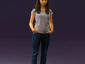 Frau mit gestreiftem Hemd und Jeans 0605. 3D-Druck bereit 3D Druckmodell