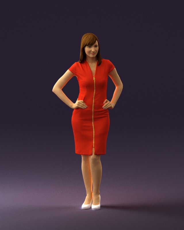 woman in orange dress 0607 3D Model .c4d .max .obj .3ds .fbx .stl .blend 