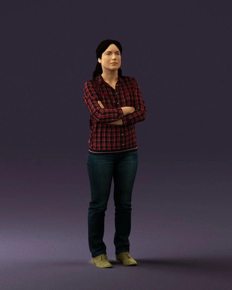 woman in plaid tshirt 0608 3D Model .c4d .max .obj .3ds .fbx .stl .blend 