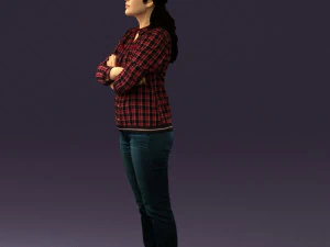 woman in plaid tshirt 0608 3D Model