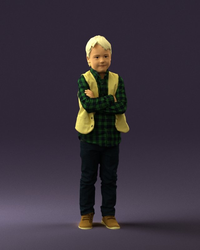 kid in plaid green tshirt 0611 3D Model .c4d .max .obj .3ds .fbx .stl .blend 