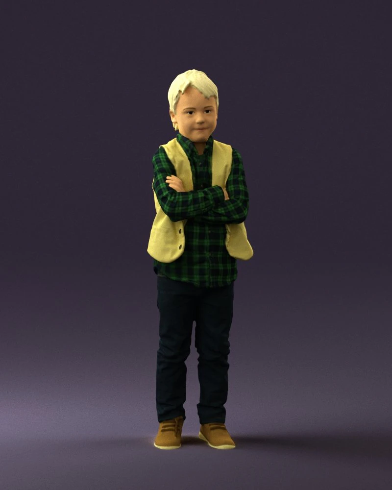 kid in plaid green tshirt 0611 3D Model .c4d .max .obj .3ds .fbx .stl .blend 