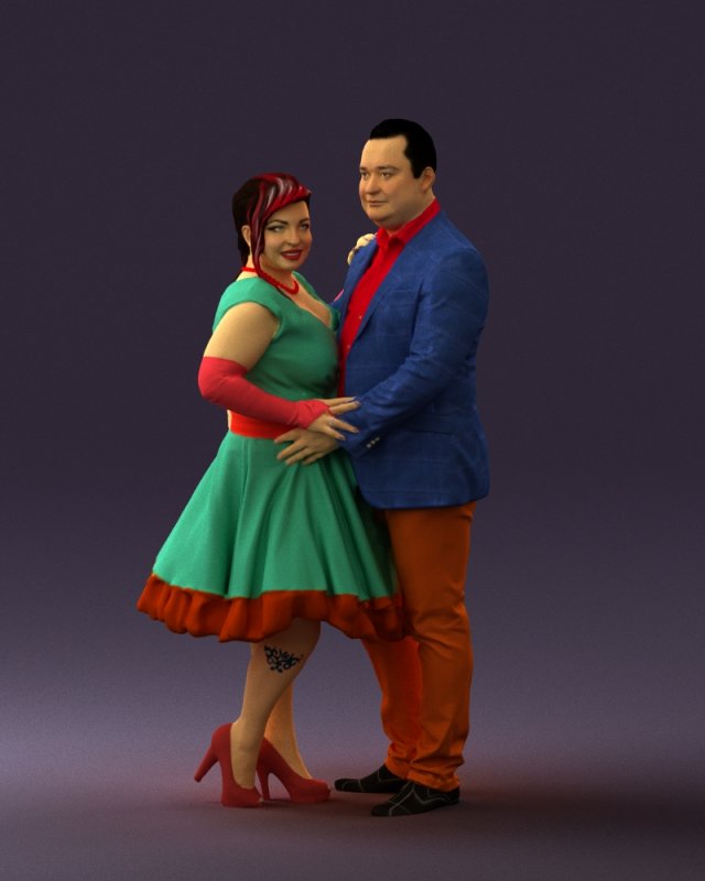 man in suit hugs woman in green 0628 3D Модель .c4d .max .obj .3ds .fbx .stl .blend 
