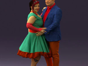 man in suit hugs woman in green 0628 3D Model