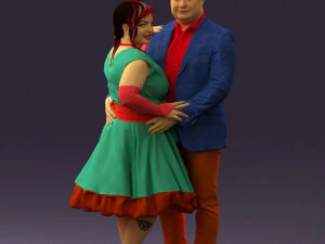 man in suit hugs woman in green 0628 3D Model