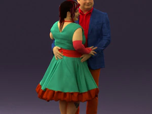 man in suit hugs woman in green 0628 3D Model