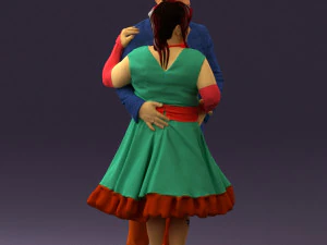 man in suit hugs woman in green 0628 3D Model