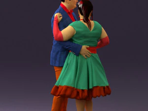 man in suit hugs woman in green 0628 3D Model
