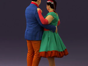 man in suit hugs woman in green 0628 3D Model