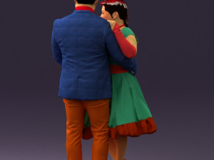 man in suit hugs woman in green 0628 3D Модель
