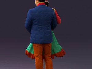 man in suit hugs woman in green 0628 3D Model