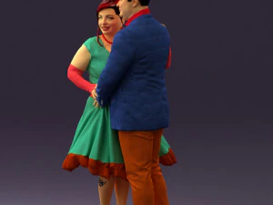 man in suit hugs woman in green 0628 3D Model