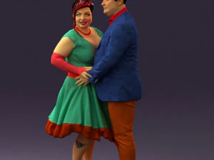 man in suit hugs woman in green 0628 3D Model