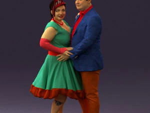 man in suit hugs woman in green 0628 3D Model