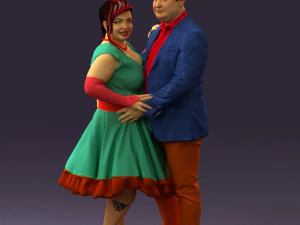 man in suit hugs woman in green 0628 3D Model