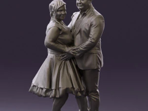 man in suit hugs woman in green 0628 3D Model