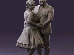 man in suit hugs woman in green 0628 3D Model