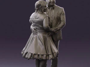 man in suit hugs woman in green 0628 3D Model