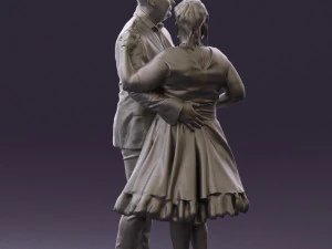 man in suit hugs woman in green 0628 3D Model