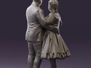 man in suit hugs woman in green 0628 3D Model