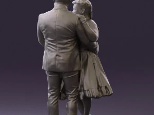 man in suit hugs woman in green 0628 3D Model