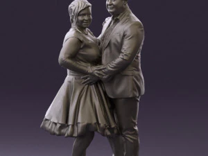 man in suit hugs woman in green 0628 3D Model