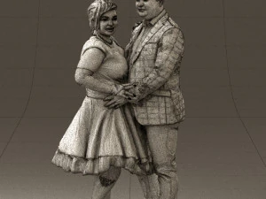 man in suit hugs woman in green 0628 3D Model