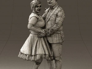 man in suit hugs woman in green 0628 3D Model